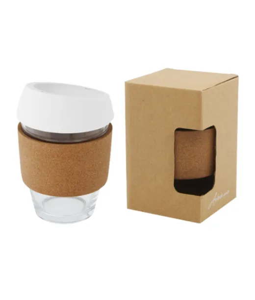 Lidan 360 Ml:n Lasinen Kahvimuki Borosilikaatista, Korkkigrippi Ja Silikonikansi