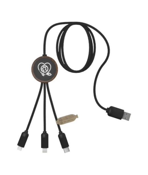 Scx.design C36 Pitkä 3-in-1 Rpet-latauskaapeli Valaistuvalla Logomerkinnällä Ja Pyöreällä Bambukotelolla