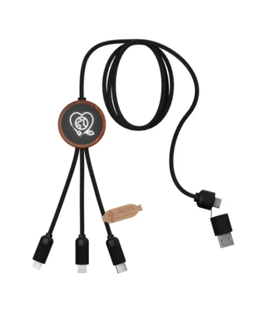 Scx.design C37 5-in-1 Rpet-latauskaapeli Pyöreällä Puukotelolla, Jossa Valotehostettu Logo