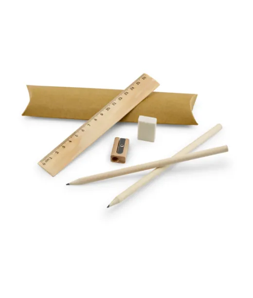 Rhombus. Koulun Kirjoitussetti: Viivoitin, Kynä, Pyyhekumi Ja Teroitin Natural