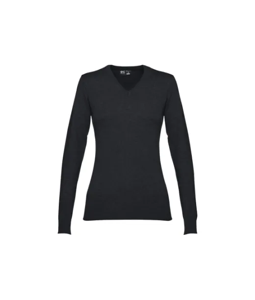 Thc Milan Women. Naisten V-kaula-aukkoinen Villapaita Puuvillaa Ja Polyamidia Musta