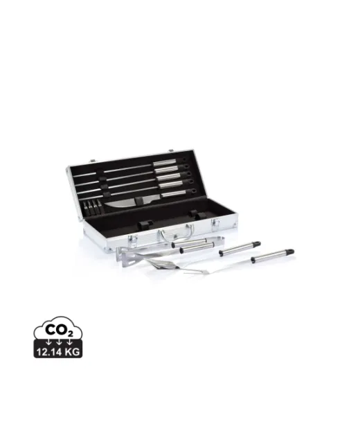 12 Kpl Bbq-setti Alumiinirasiassa Hopeanvärinen, Musta