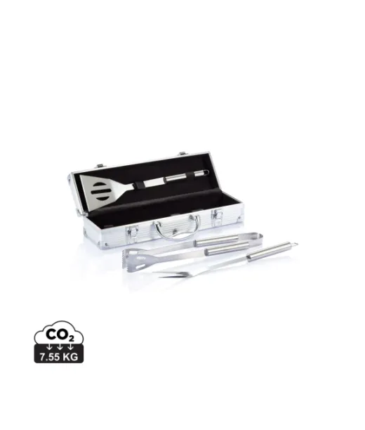 3 Kpl Bbq-setti Alumiinirasiassa Hopeanvärinen, Musta