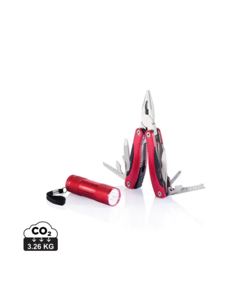 Monitoimityökalu- Ja Taskulamppusetti Punainen