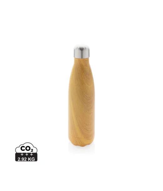 Tyhjiöpullo Ruostumattomasta Teräksestä Puupainatuksella Keltainen