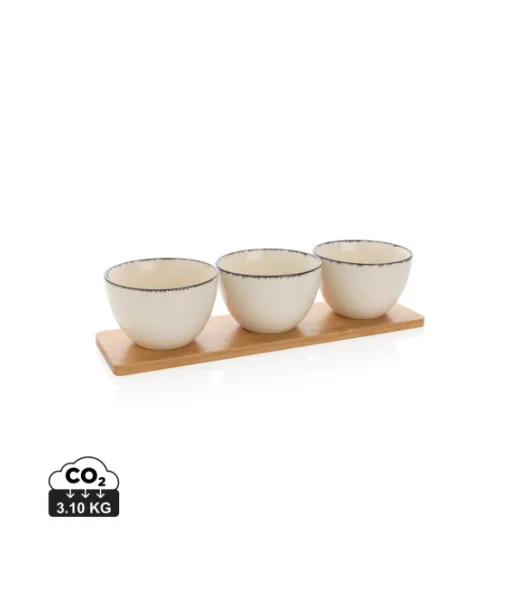 Ukiyo 3-osainen Tarjoilukulhosetti Bambutarjottimella Valkoinen, Musta